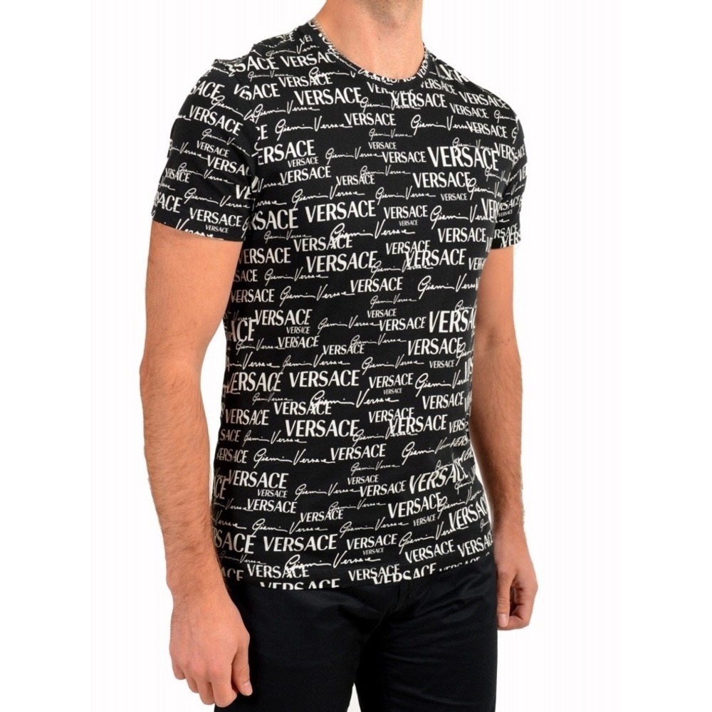 Versace Gianni Logo Print T-Shirt Black White XS Authentic NFC Tag New - Picture 1 of 10